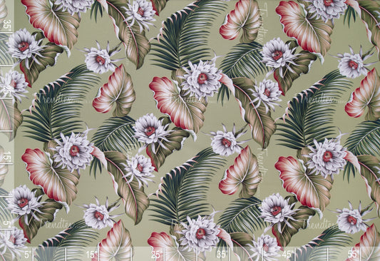 Night Blooming - Sample Swatch Sample Sage (Dye Lot: 80182) Hawaii Barkcloth Trendtex Fabrics Upholstery Drapery Hawaiian Patio, Outdoor, Wicker, Rattan Material, Furniture, Sofa, Chair, Barkcloth, Upholstery, Hawaiian, Hawaiian, Tropical, Classic Fabric