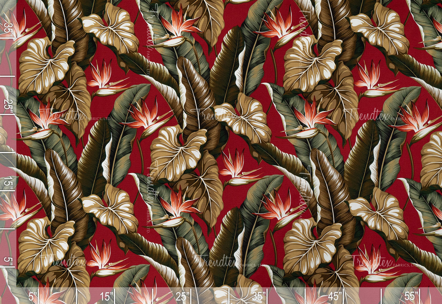 Bird Of Paradise - Sample Swatch Sample Burg (Dye Lot: 80155) Hawaii Barkcloth Trendtex Fabrics Upholstery Drapery Hawaiian Patio, Outdoor, Wicker, Rattan Material, Furniture, Sofa, Chair, Barkcloth, Upholstery, Hawaiian, Hawaiian, Tropical, Classic Fabric