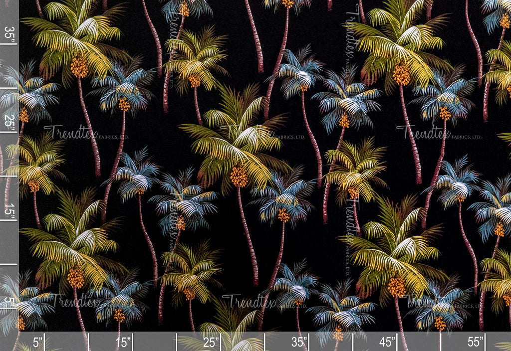 Palm Trees Black Crepe Barkcloth  Hawaii Barkcloth Trendtex Fabrics Upholstery Drapery Hawaiian Patio, Outdoor, Wicker, Rattan Material, Furniture, Sofa, Chair, Barkcloth, Upholstery, Hawaiian, Hawaiian, Tropical, Classic Fabric