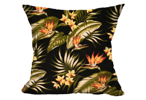 Tropical Delight Black Crepe Throw Pillow Cover, 20" X 20"