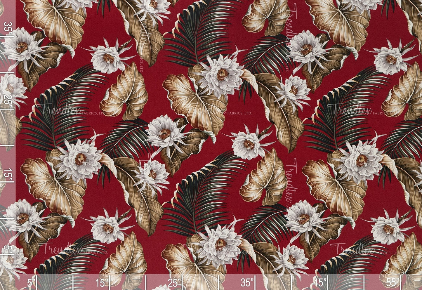 Night Blooming Red Crepe Barkcloth Default Title Hawaii Barkcloth Trendtex Fabrics Upholstery Drapery Hawaiian Patio, Outdoor, Wicker, Rattan Material, Furniture, Sofa, Chair, Barkcloth, Upholstery, Hawaiian, Hawaiian, Tropical, Classic Fabric