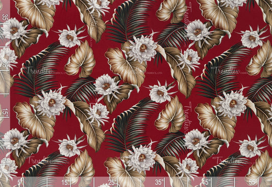 Night Blooming Red Crepe Barkcloth Default Title Hawaii Barkcloth Trendtex Fabrics Upholstery Drapery Hawaiian Patio, Outdoor, Wicker, Rattan Material, Furniture, Sofa, Chair, Barkcloth, Upholstery, Hawaiian, Hawaiian, Tropical, Classic Fabric