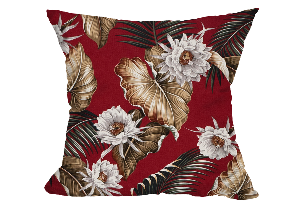 Night Blooming Red Crepe Throw Pillow Cover, 20&quot; X 20&quot; Throw Pillow Cover 20&quot; x 20&quot; Throw Pillow Cover (Pack of 1) Hawaii Barkcloth Trendtex Fabrics Upholstery Drapery Hawaiian Patio, Outdoor, Wicker, Rattan Material, Furniture, Sofa, Chair, Barkcloth, Upholstery, Hawaiian, Hawaiian, Tropical, Classic Fabric