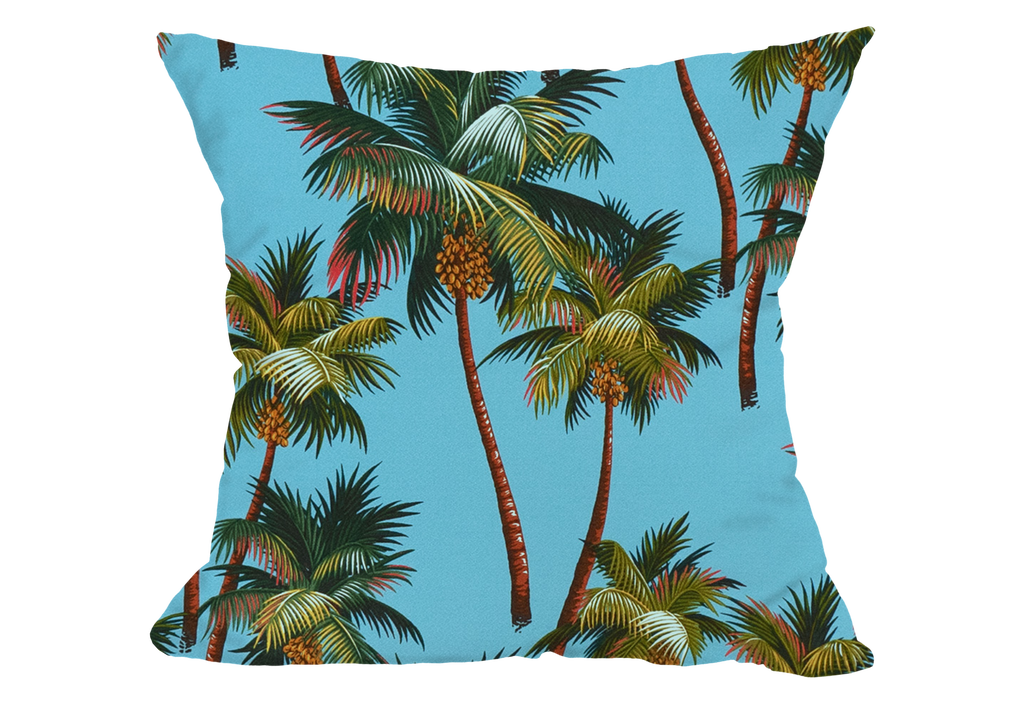 Palm Trees Aqua Crepe Throw Pillow Cover, 20&quot; X 20&quot; Throw Pillow Cover 20&quot; x 20&quot; Throw Pillow Cover (Pack of 1) Hawaii Barkcloth Trendtex Fabrics Upholstery Drapery Hawaiian Patio, Outdoor, Wicker, Rattan Material, Furniture, Sofa, Chair, Barkcloth, Upholstery, Hawaiian, Hawaiian, Tropical, Classic Fabric
