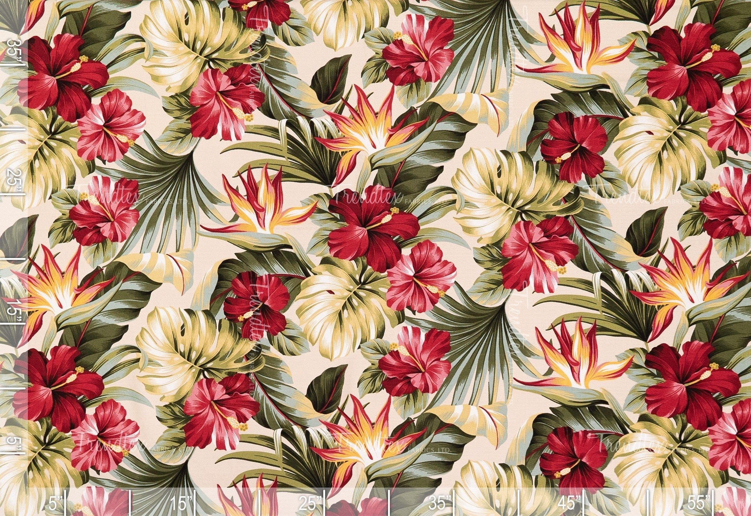 Pua - Tropical Hawaiian Print Fabric | Hawaii Barkcloth