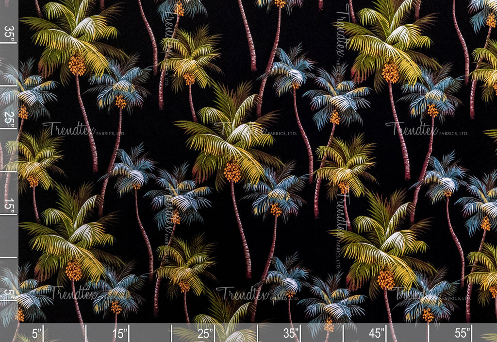 Palm Trees - Sample Swatch Sample Black (Dye Lot: 80088) Hawaii Barkcloth Trendtex Fabrics Upholstery Drapery Hawaiian Patio, Outdoor, Wicker, Rattan Material, Furniture, Sofa, Chair, Barkcloth, Upholstery, Hawaiian, Hawaiian, Tropical, Classic Fabric
