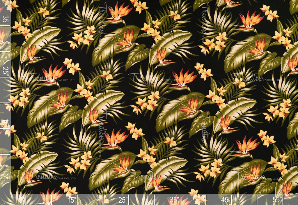 Tropical Delight Black Crepe Barkcloth Default Title Hawaii Barkcloth Trendtex Fabrics Upholstery Drapery Hawaiian Patio, Outdoor, Wicker, Rattan Material, Furniture, Sofa, Chair, Barkcloth, Upholstery, Hawaiian, Hawaiian, Tropical, Classic Fabric
